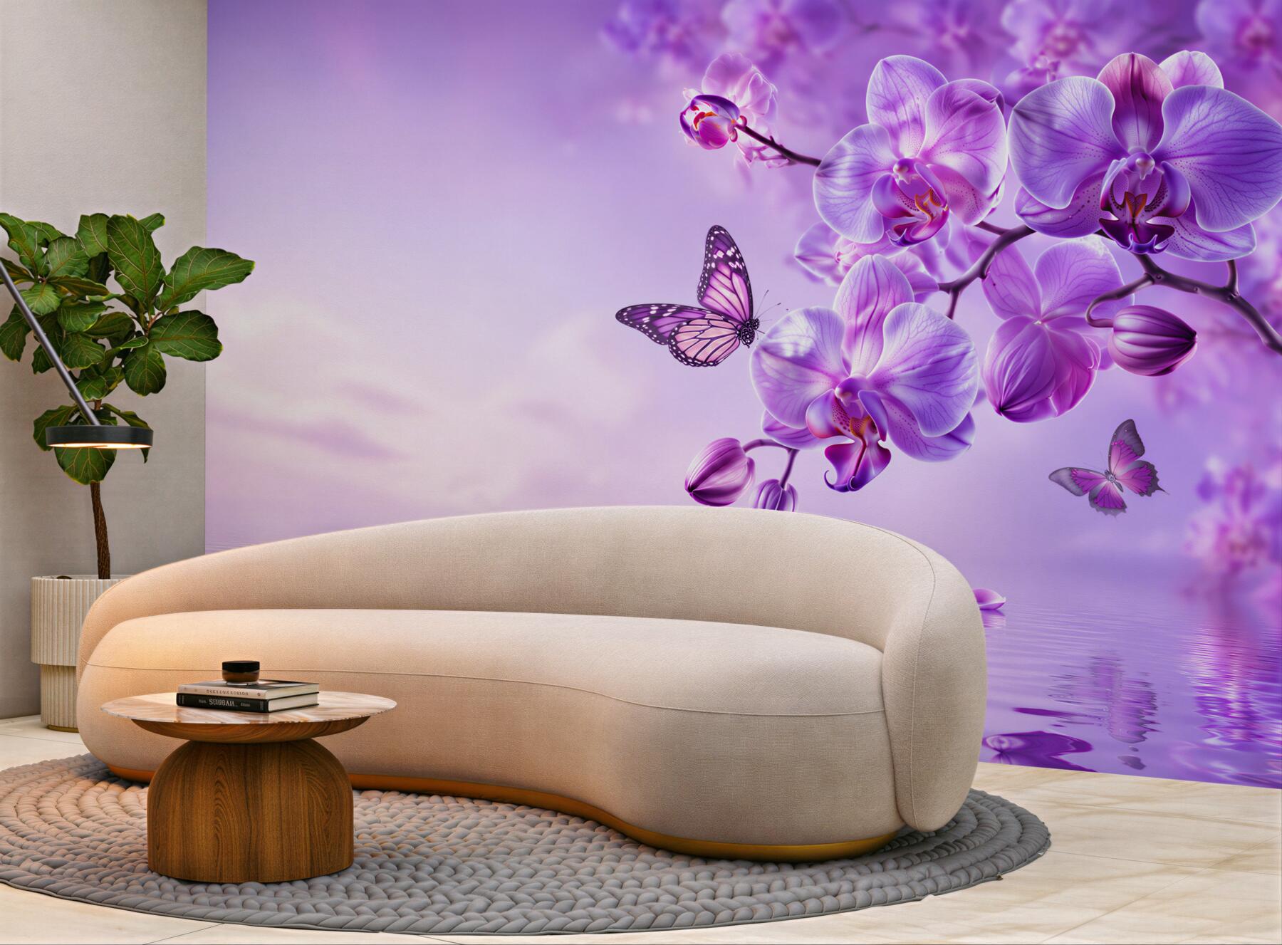 Fototapeta motyle i fioletowa orchidea