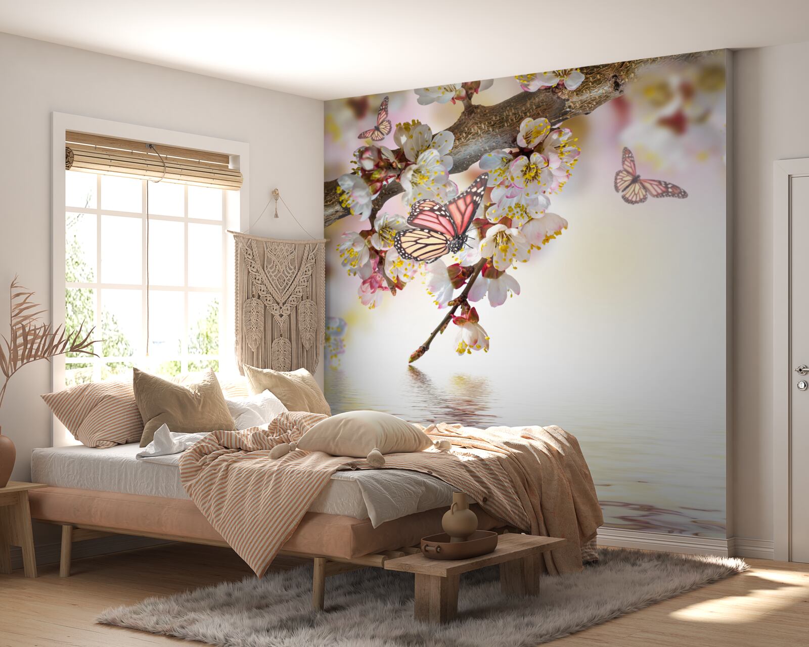 Fototapet florile sakura au devenit casă pentru fluturi