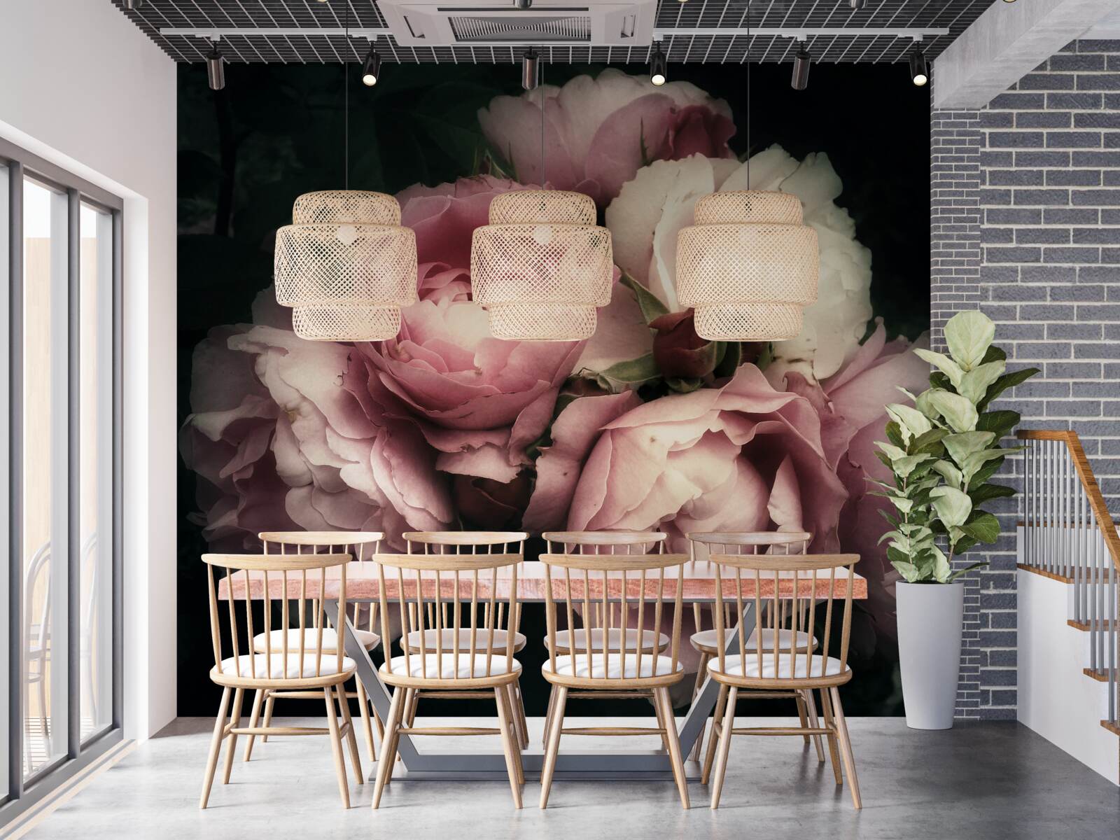 Fototapet trandafiri roz mari