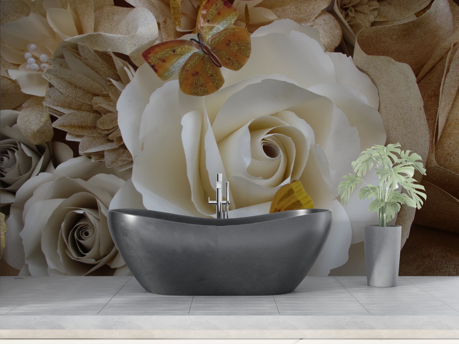 Fototapet o mare livadă albă a devenit un loc de aterizare pentru fluturi