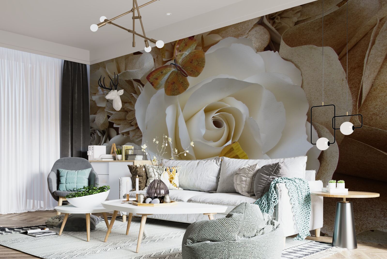 Fototapet o mare livadă albă a devenit un loc de aterizare pentru fluturi