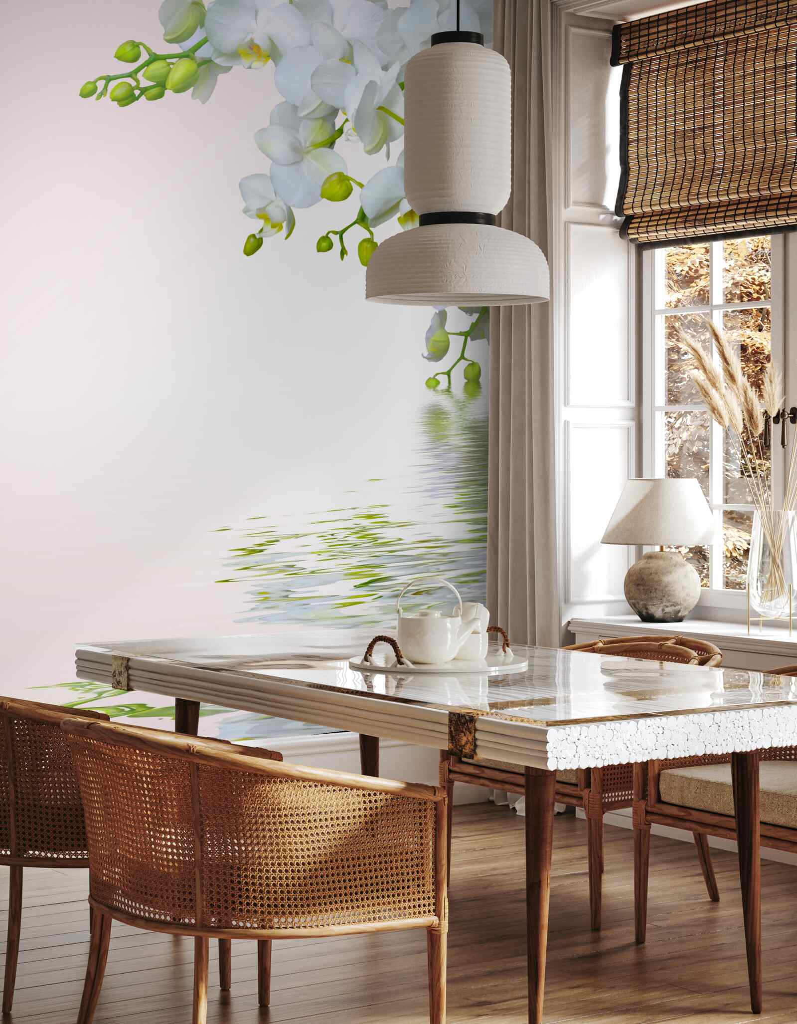 Fototapet orhidee albe ca zăpada în zori