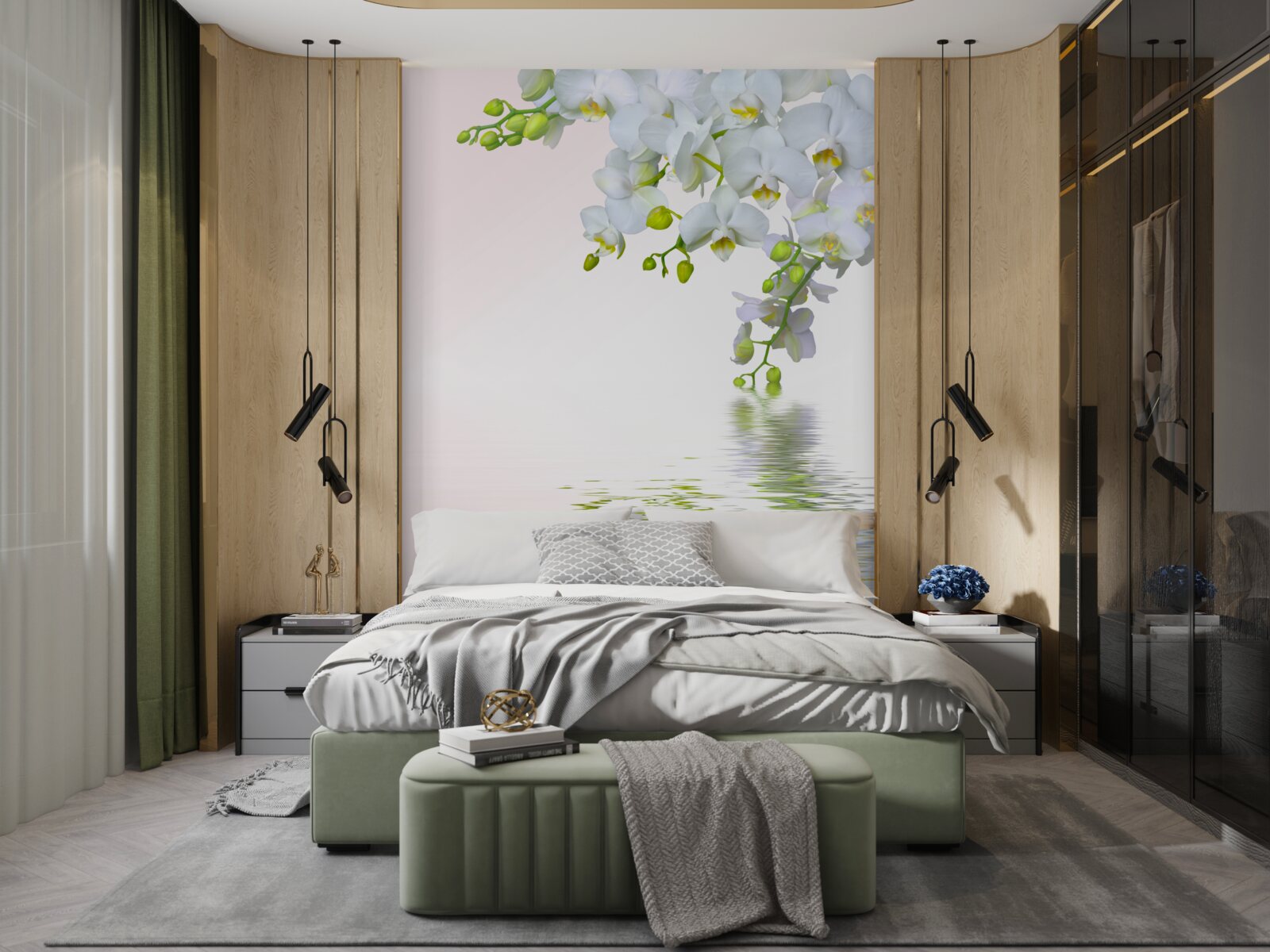 Fototapet orhidee albe ca zăpada în zori