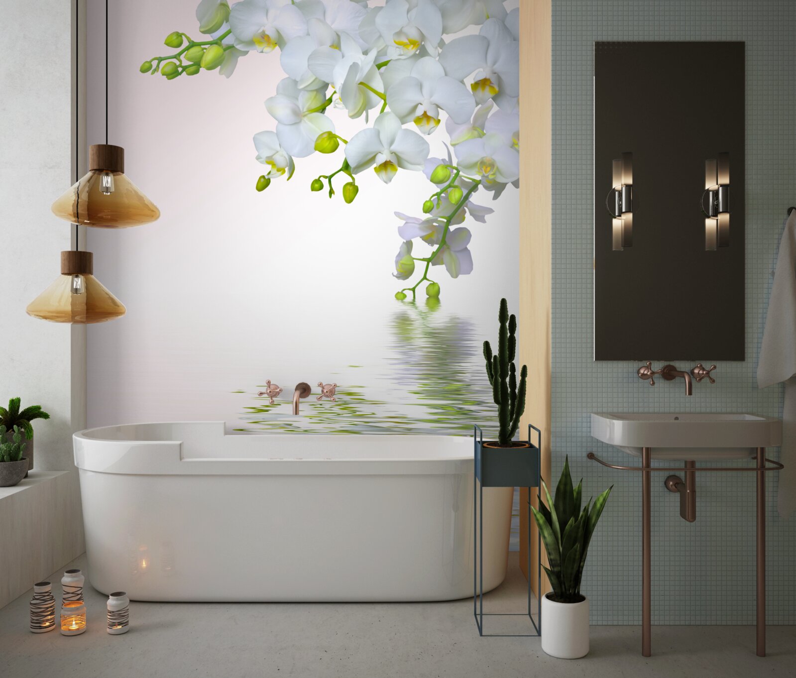 Fototapet orhidee albe ca zăpada în zori