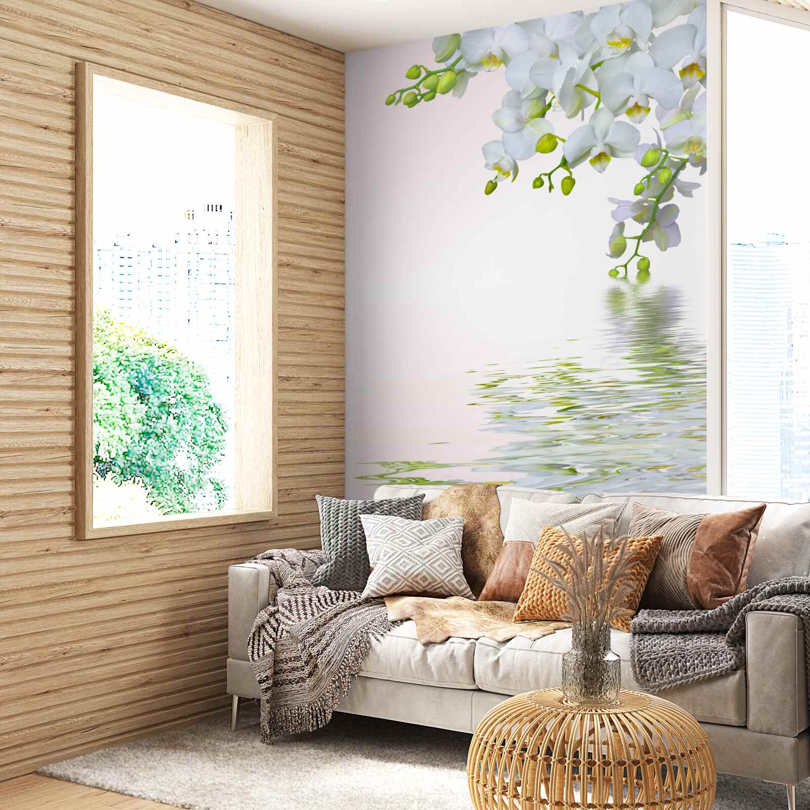 Fototapet orhidee albe ca zăpada în zori