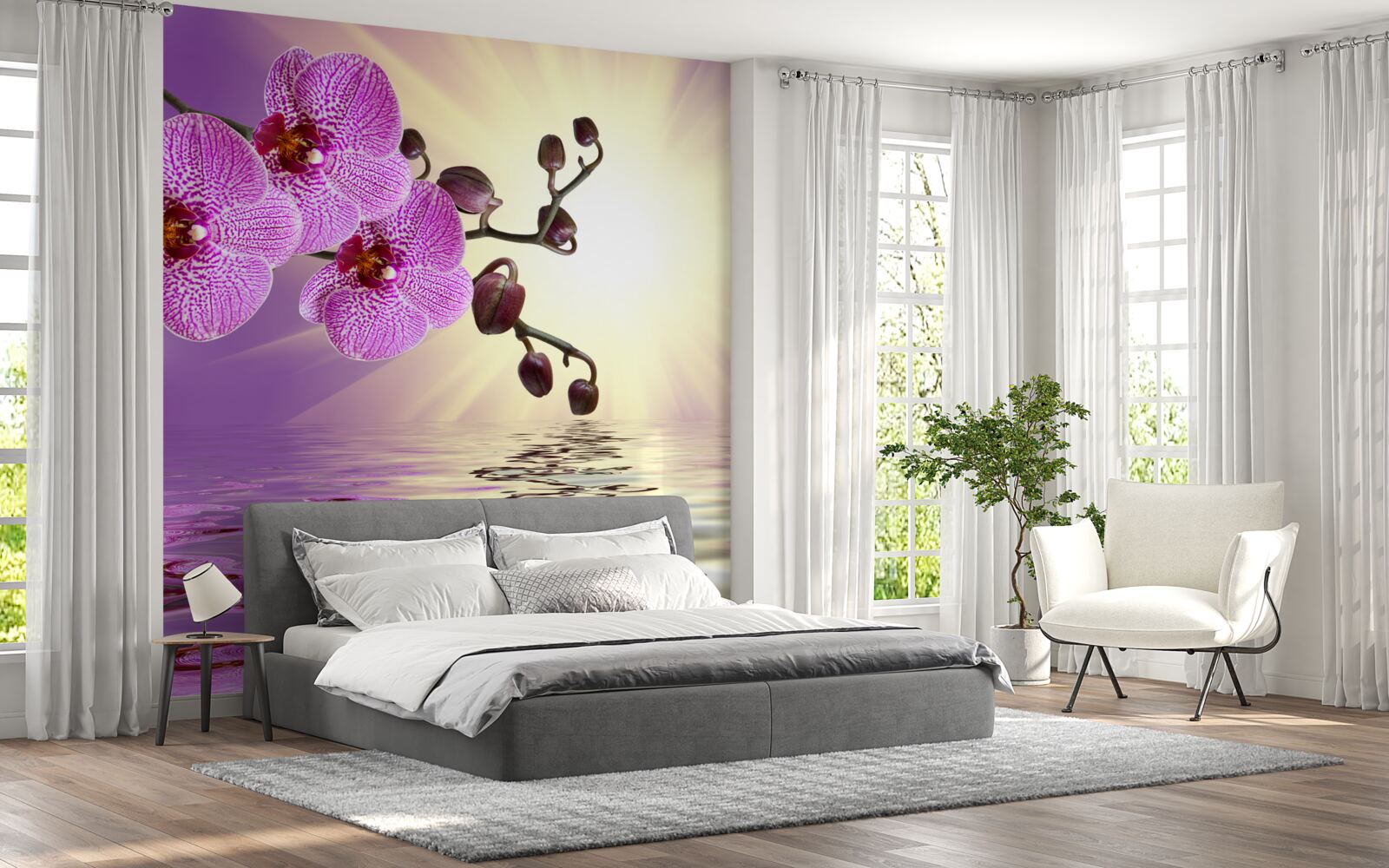 Fototapet reflexie a unei orhidee în apă