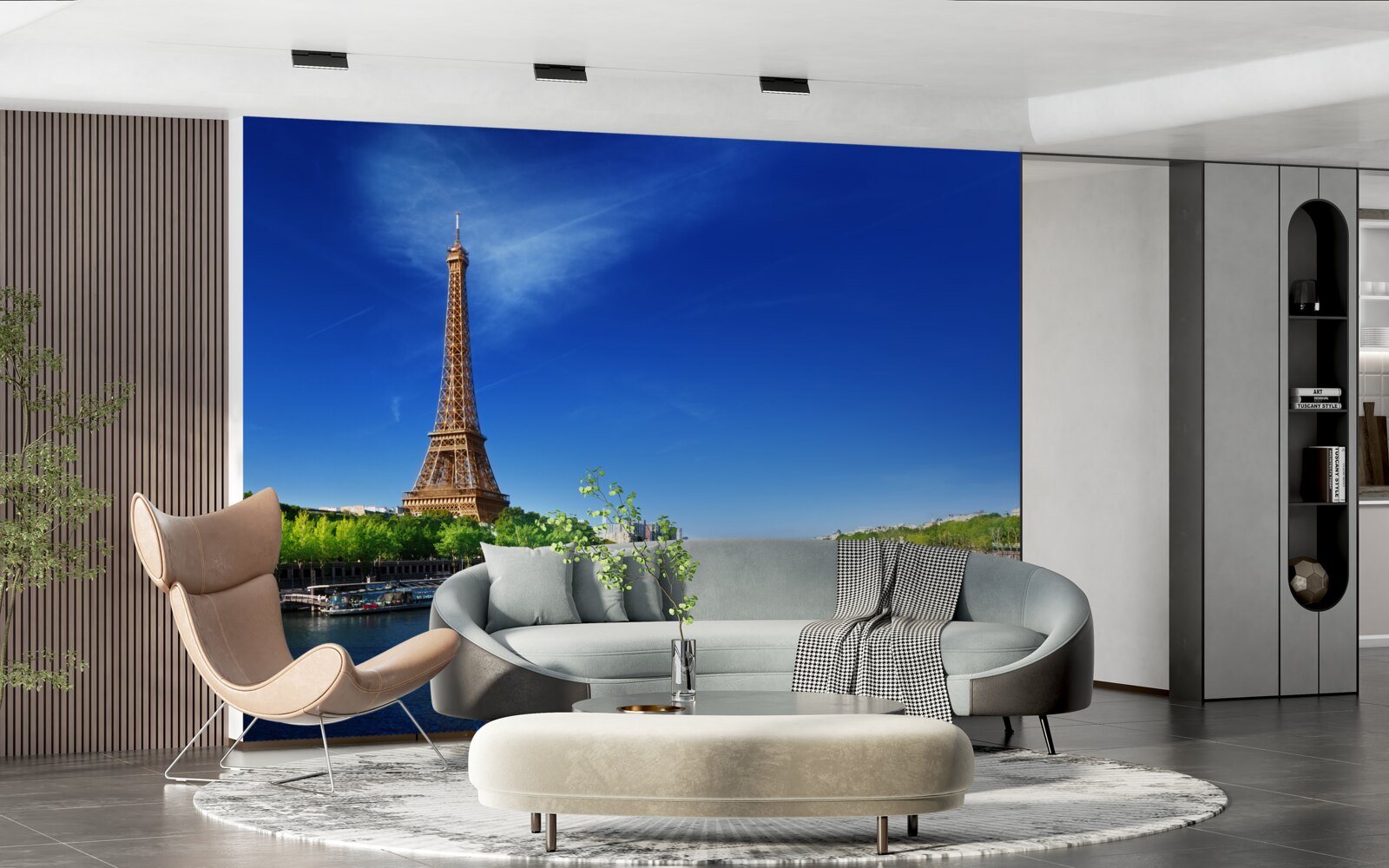 Fototapet panorama turnului eiffel de pe malul opus