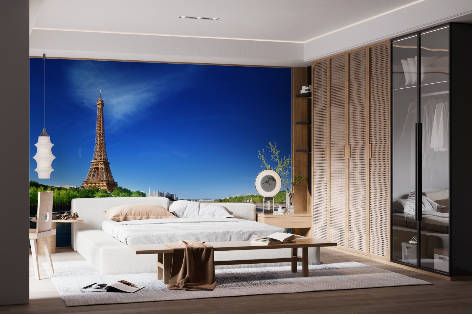 Fototapet panorama turnului eiffel de pe malul opus