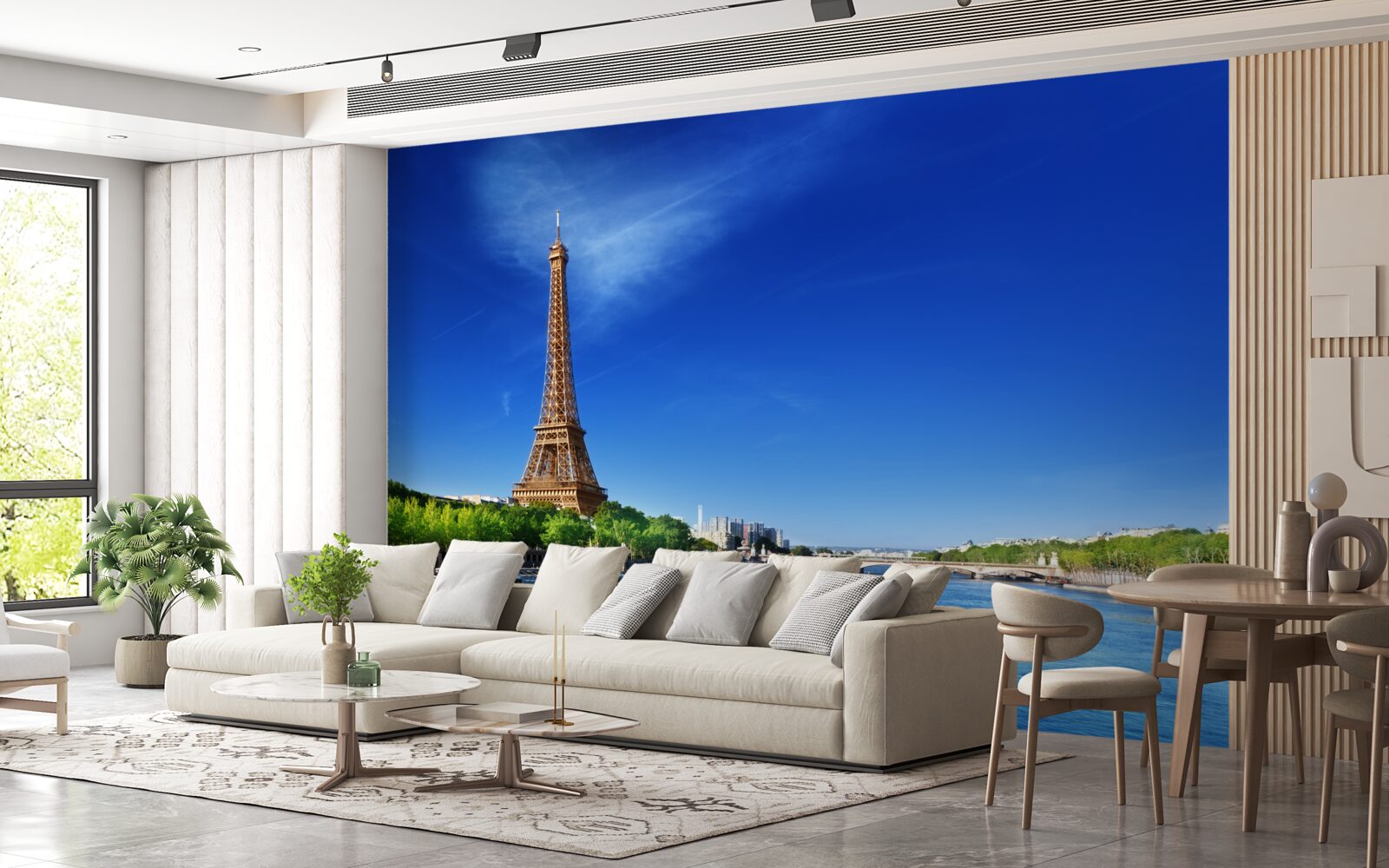 Fototapet panorama turnului eiffel de pe malul opus