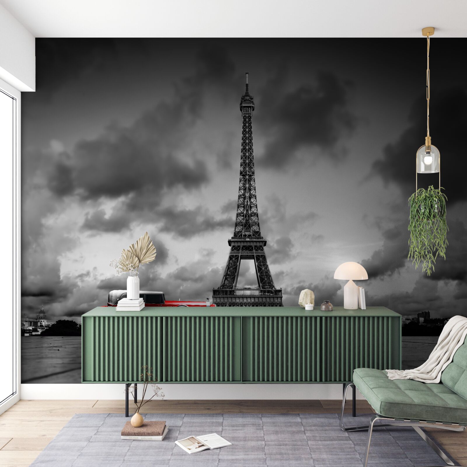 Fototapet masina rosie langa turnul eiffel