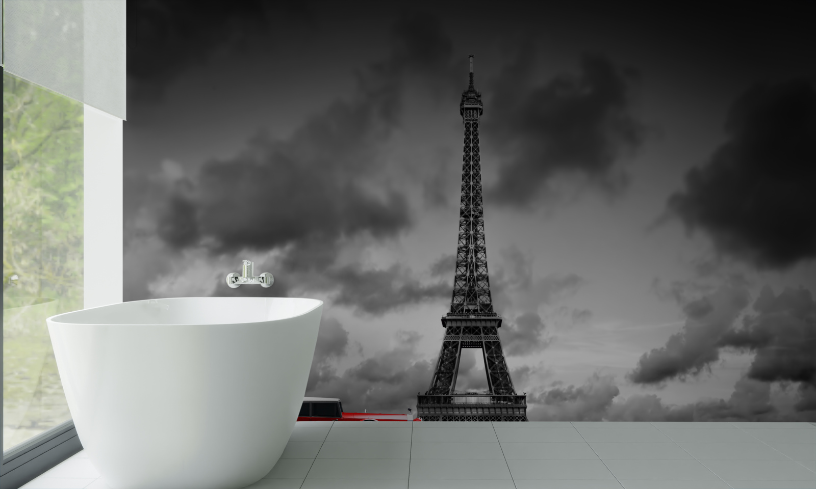 Fototapet masina rosie langa turnul eiffel