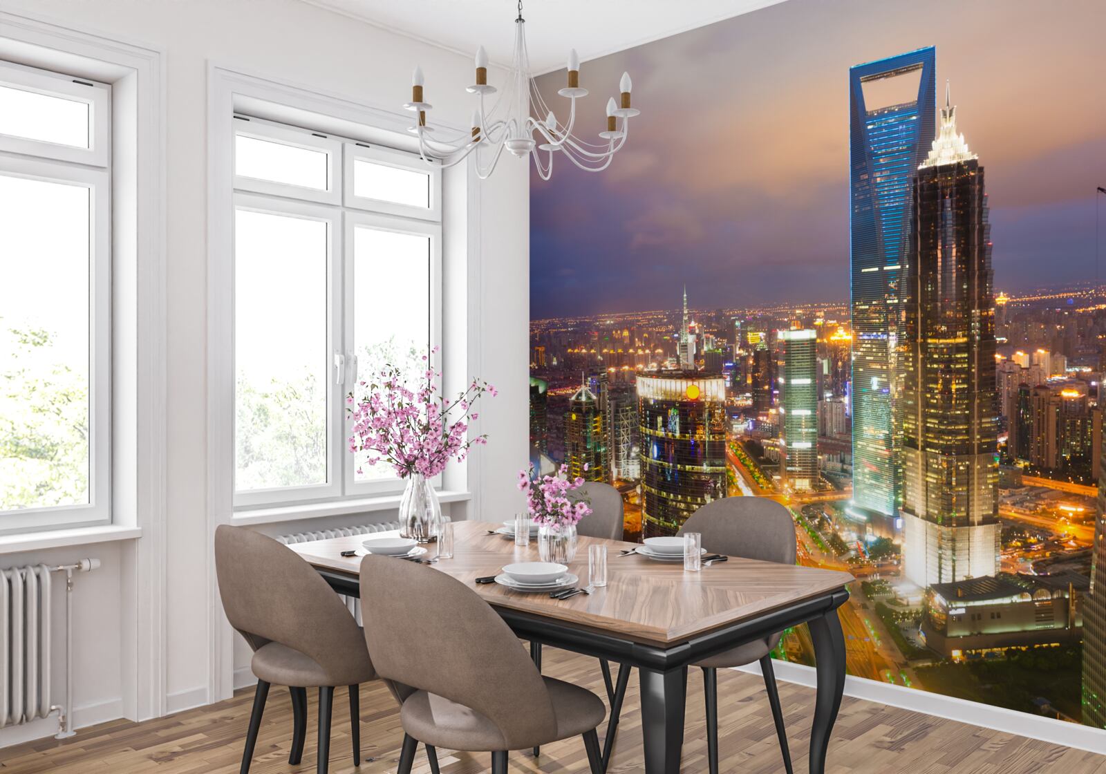 Fototapet vârfuri de noapte ale clădirilor orașului