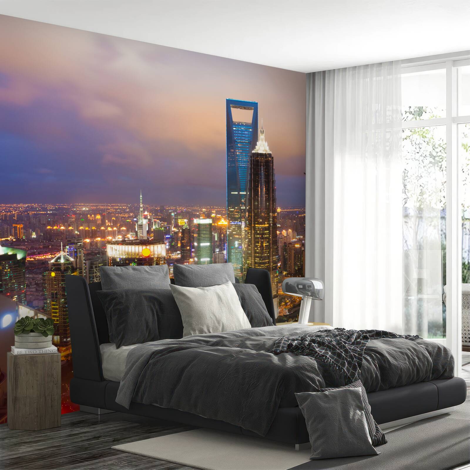 Fototapet vârfuri de noapte ale clădirilor orașului