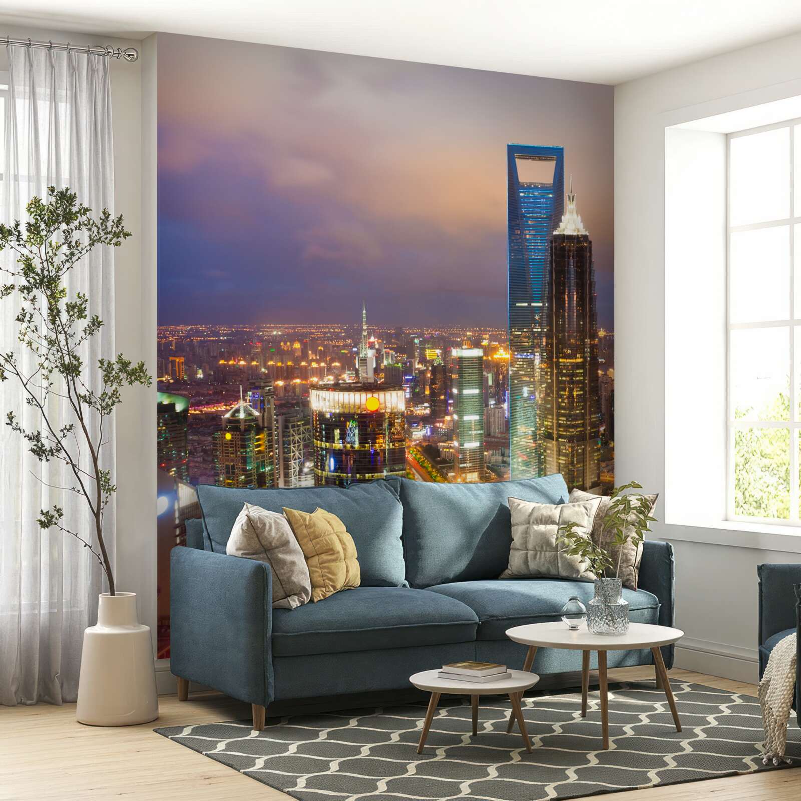 Fototapet vârfuri de noapte ale clădirilor orașului