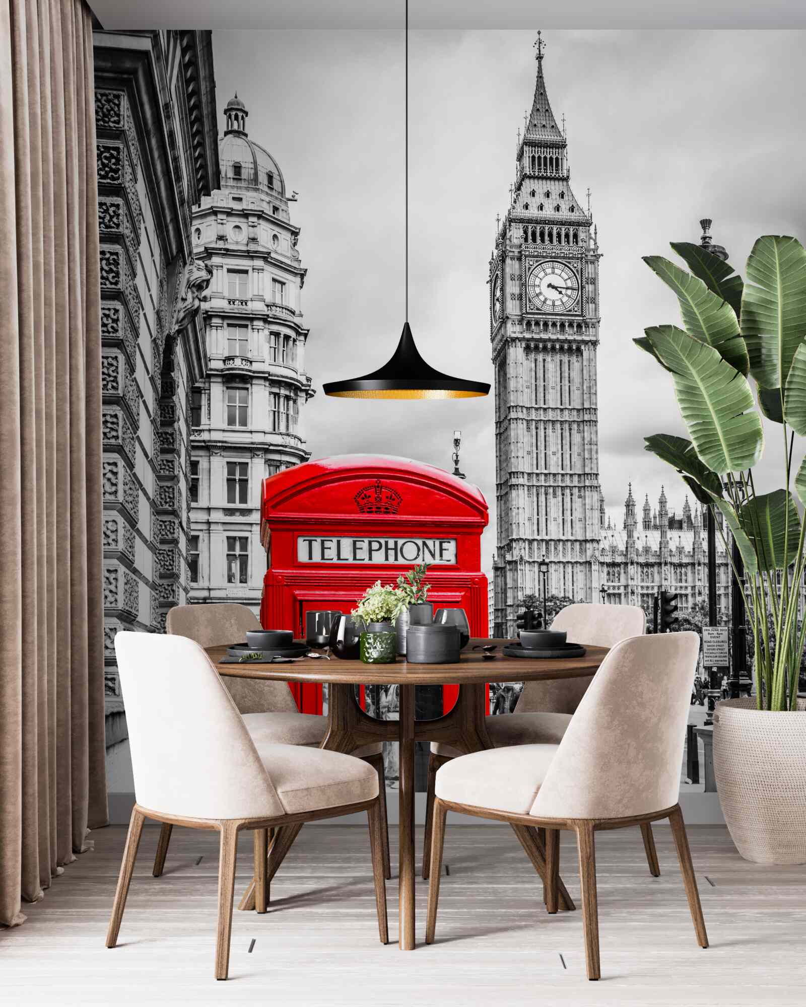 Fototapet cabină telefonică roșie în fața Big Ben în fundal