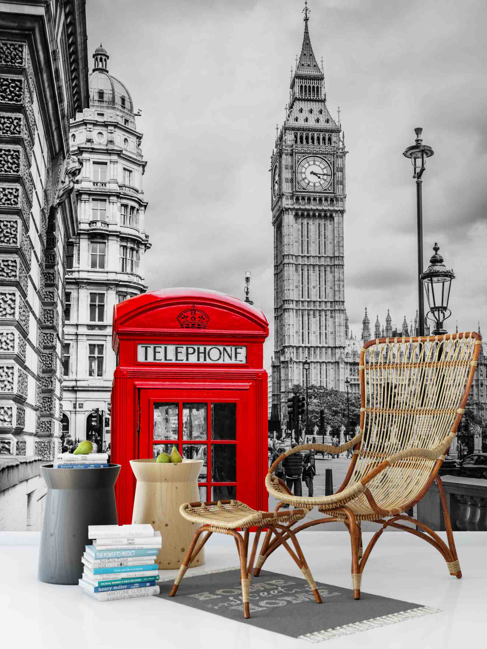 Fototapet cabină telefonică roșie în fața Big Ben în fundal