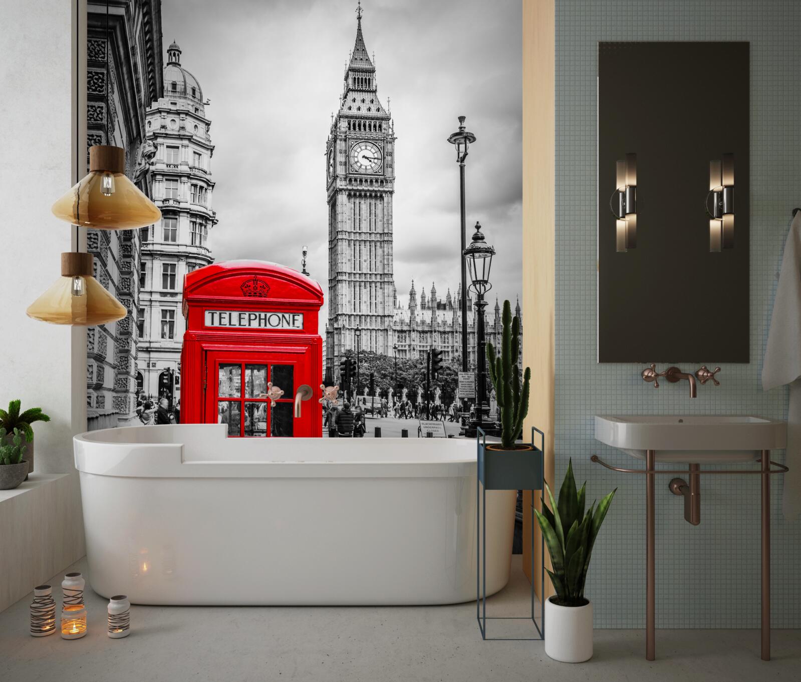 Fototapet cabină telefonică roșie în fața Big Ben în fundal