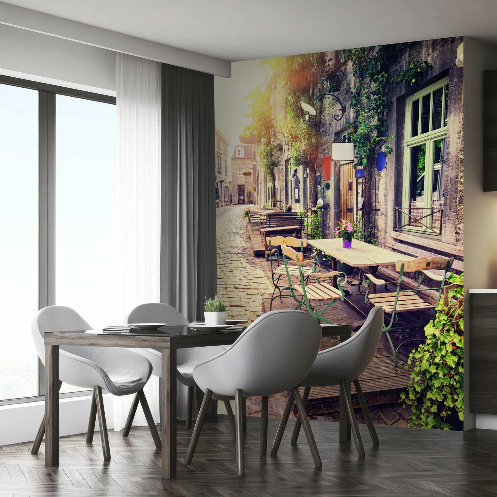 Fototapet cafenea de familie cu o atmosferă confortabilă în zori