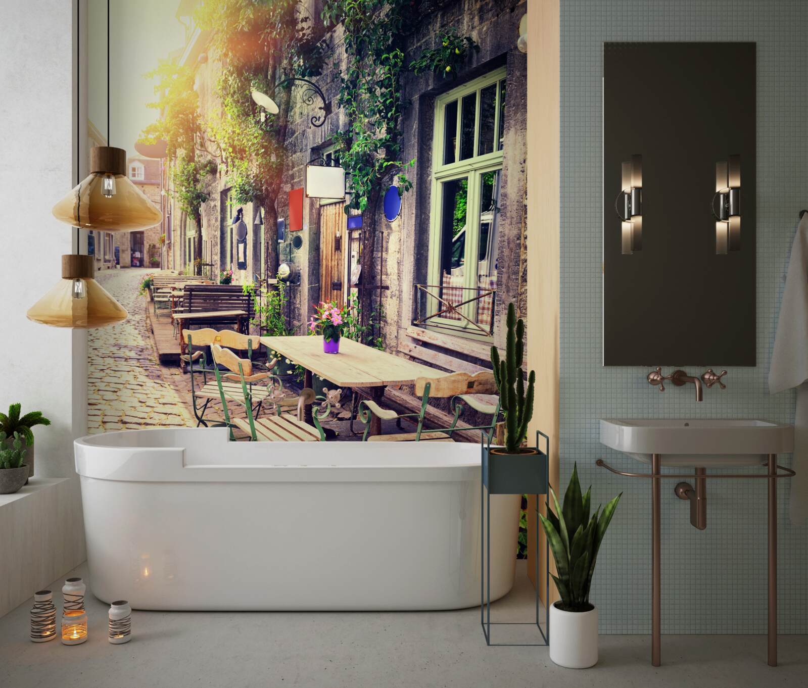 Fototapet cafenea de familie cu o atmosferă confortabilă în zori