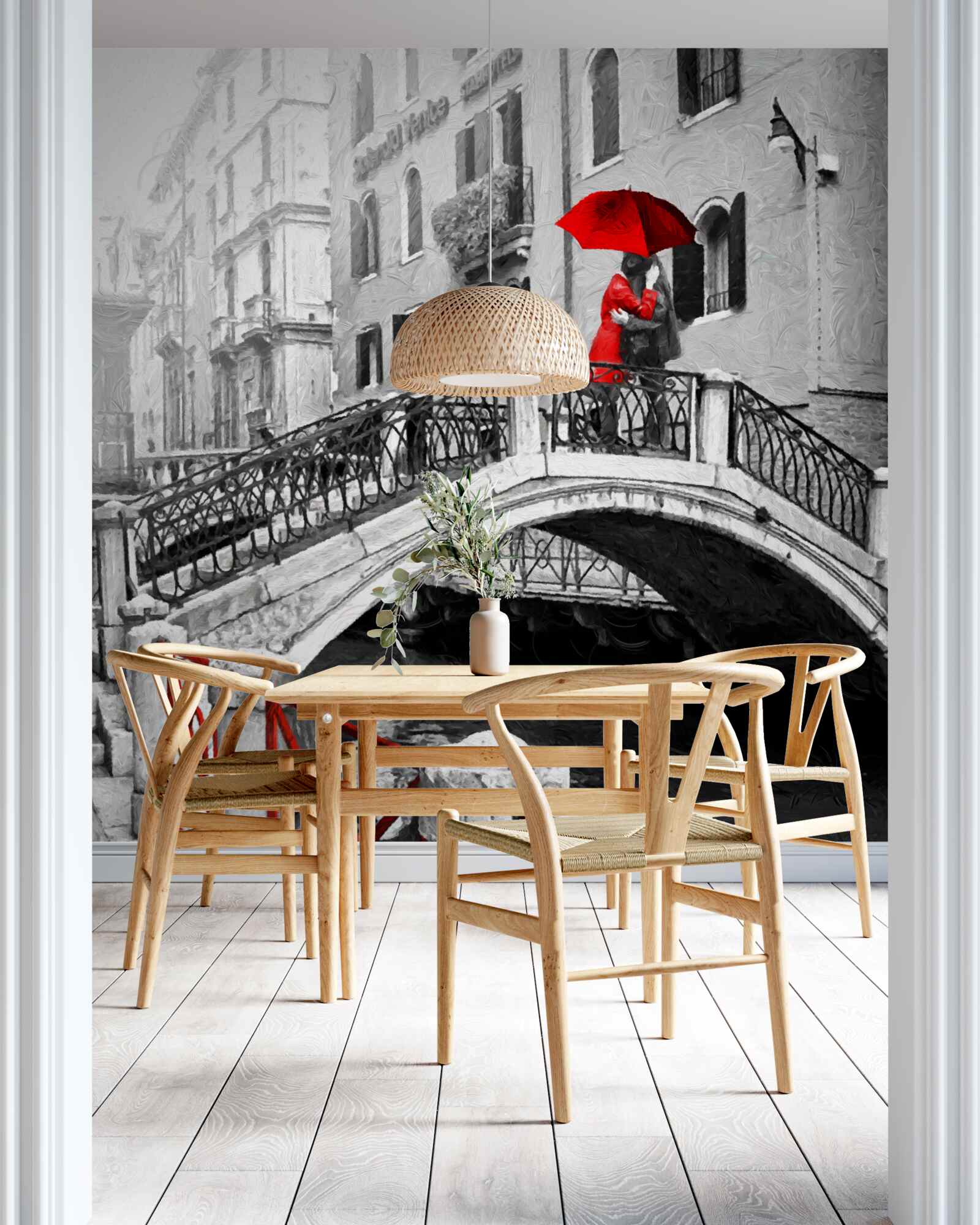 Fototapet fotografie alb-negru a cuplului pe podul din Veneția