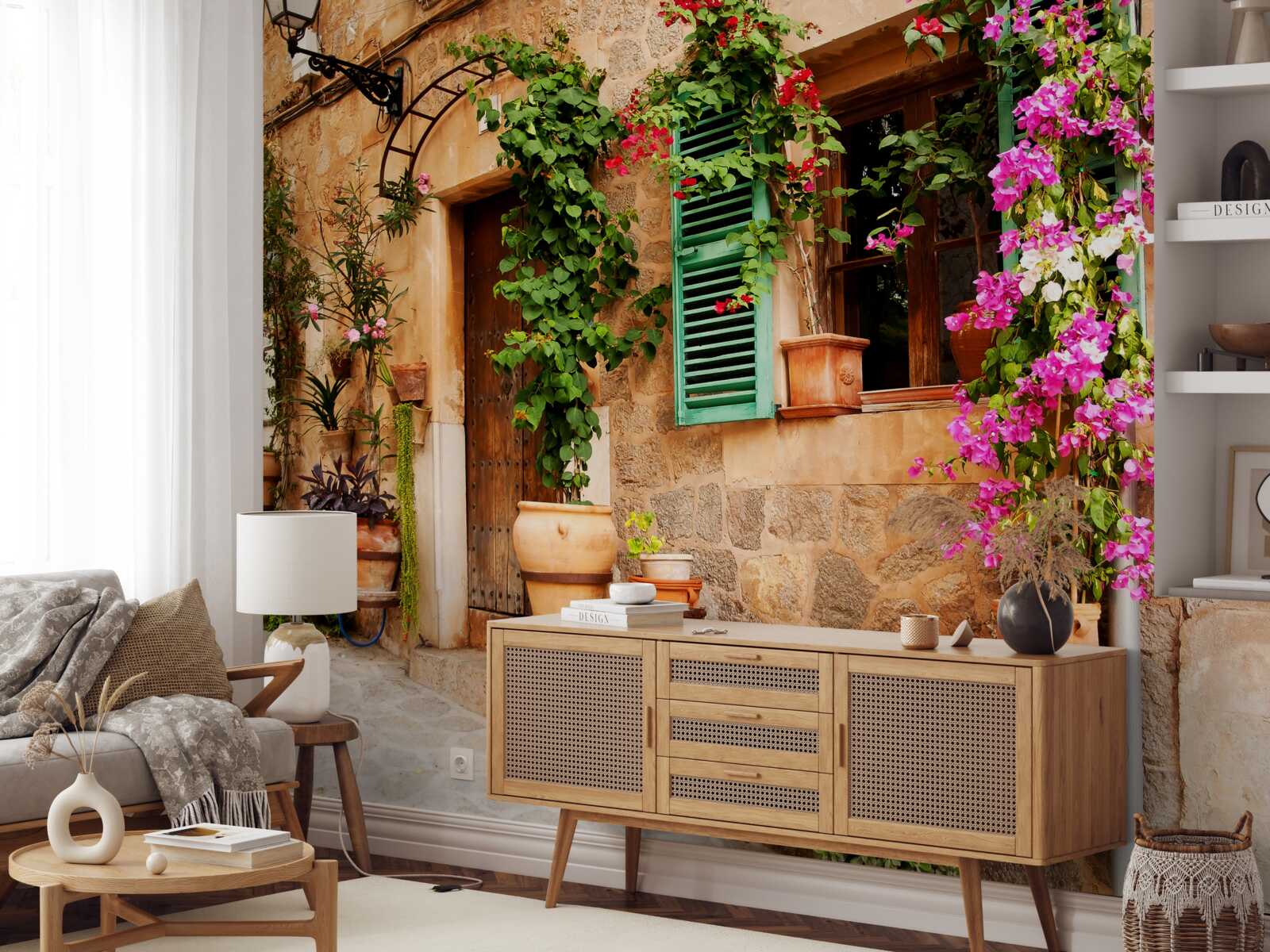 Fototapet plante în containere pe un pavaj vechi