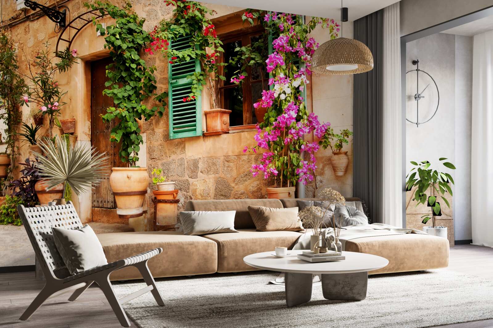 Fototapet plante în containere pe un pavaj vechi