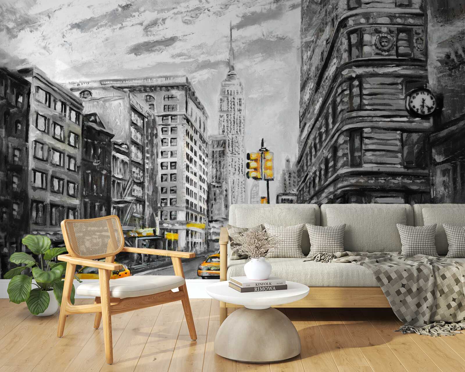 Fototapet Taxiuri galbene pe străzile gri ale orașului