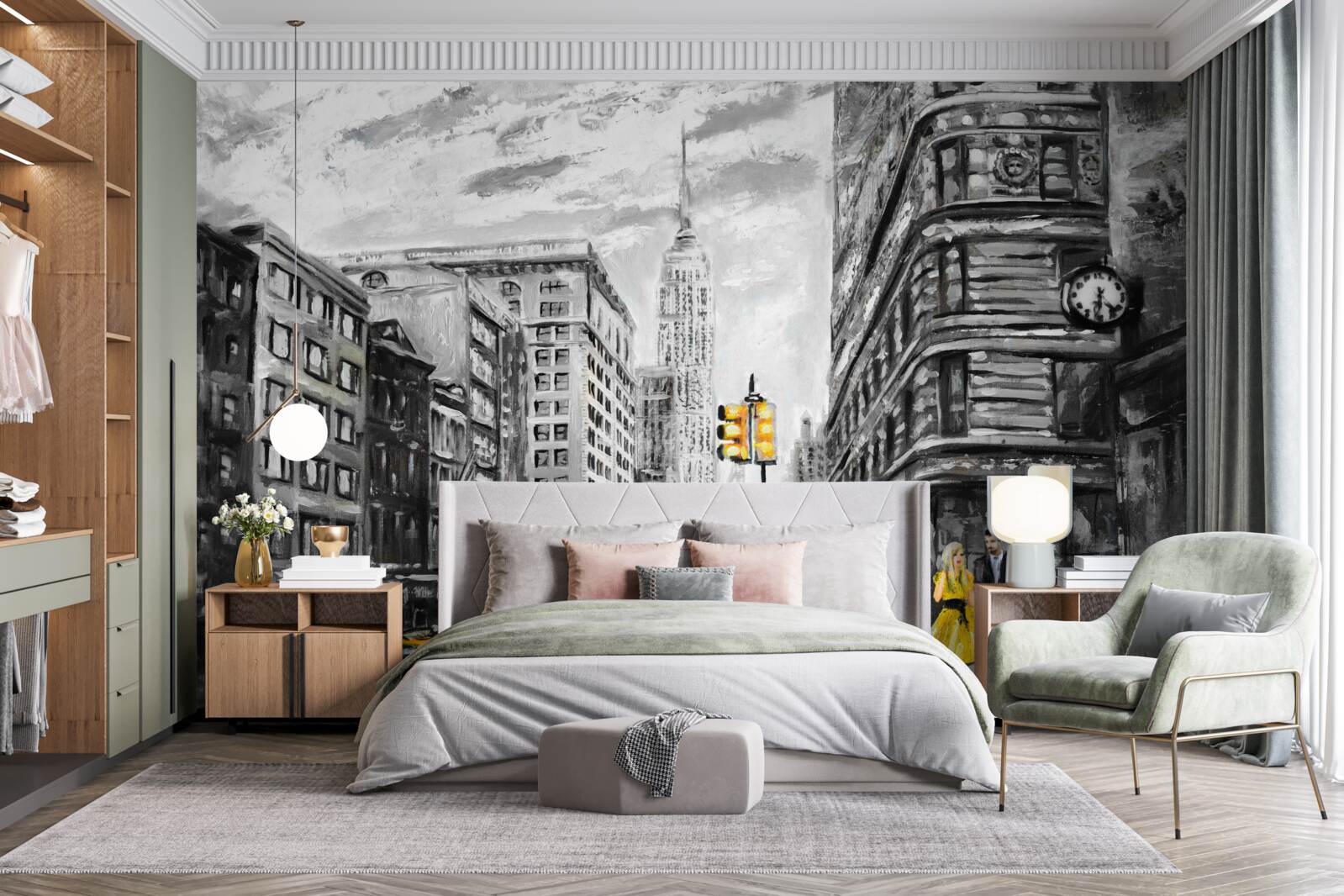 Fototapet Taxiuri galbene pe străzile gri ale orașului