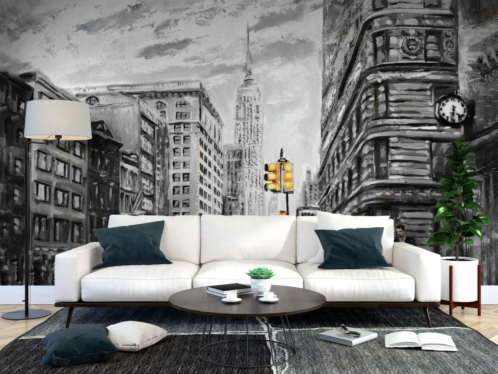 Fototapet Taxiuri galbene pe străzile gri ale orașului