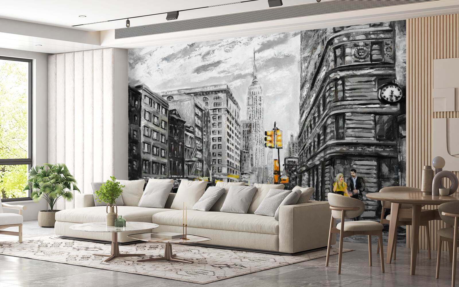 Fototapet Taxiuri galbene pe străzile gri ale orașului