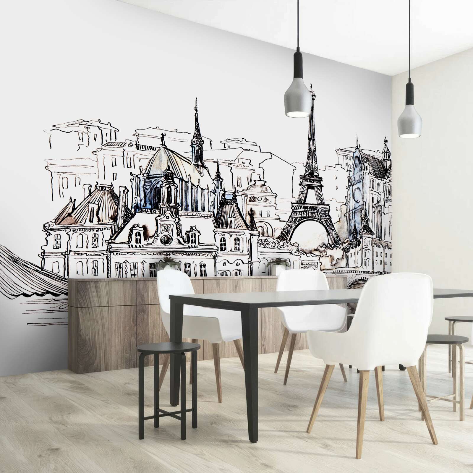 Fototapet locuri proeminente din paris, desenate în creion