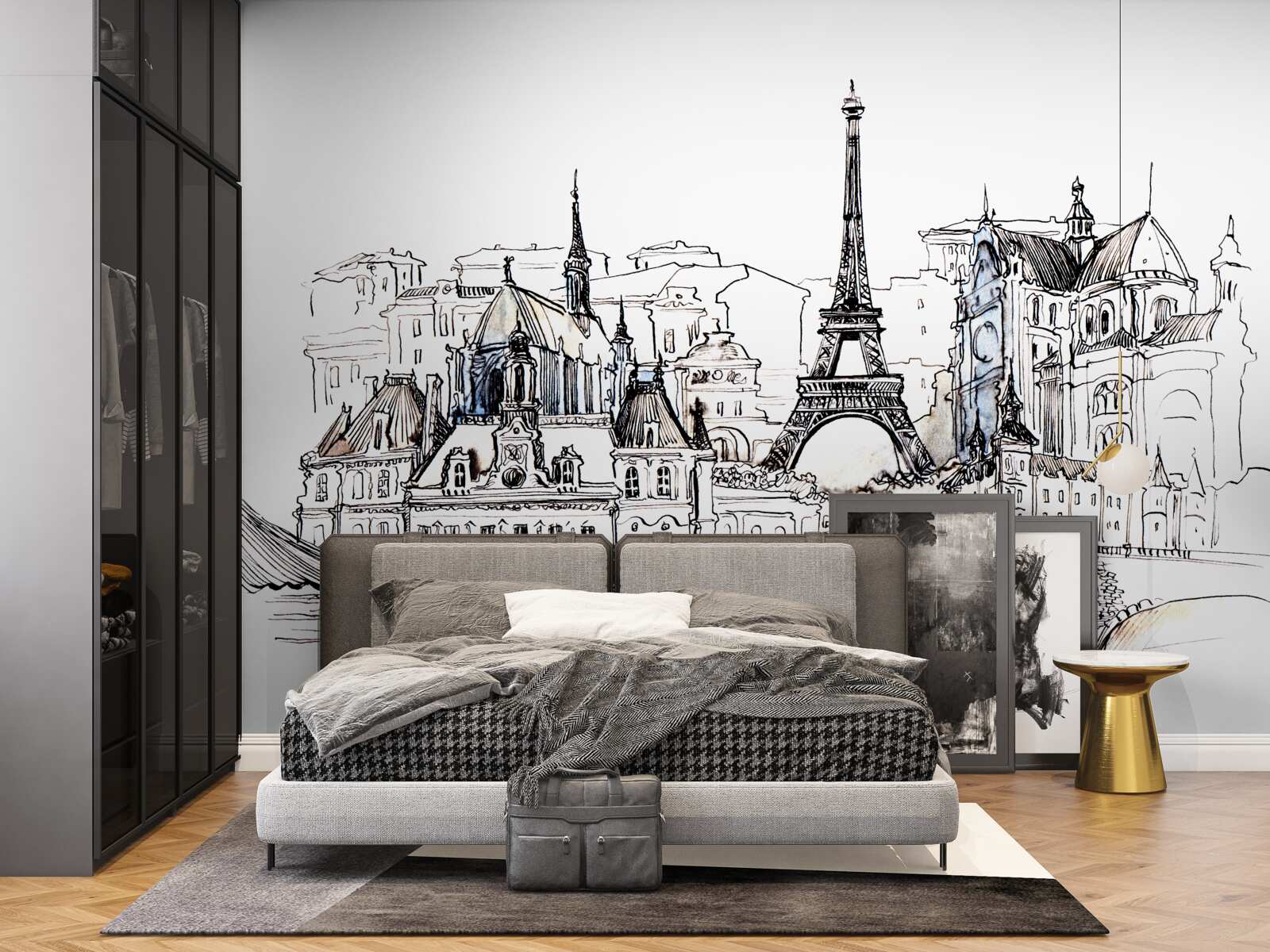 Fototapet locuri proeminente din paris, desenate în creion