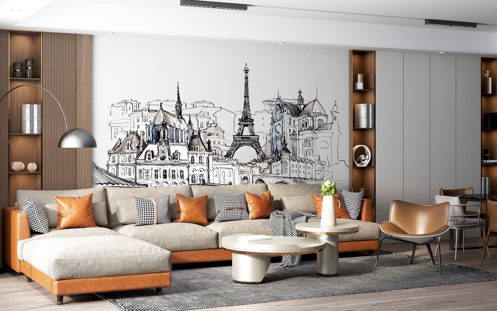 Fototapet locuri proeminente din paris, desenate în creion