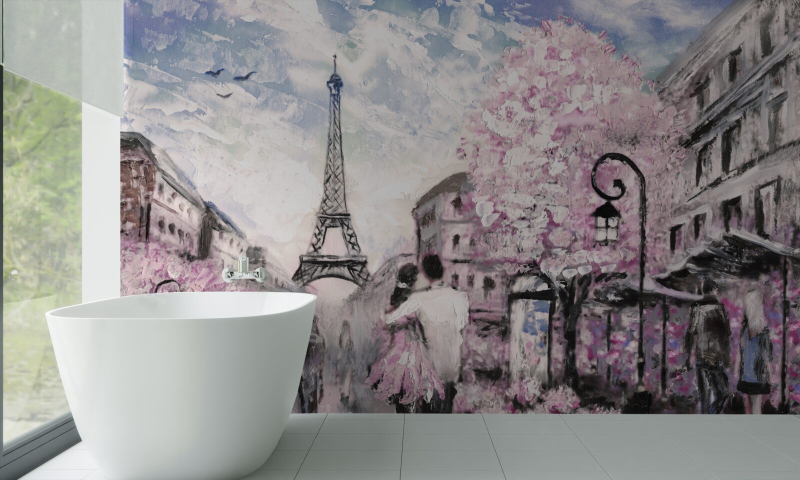 Fototapet un cuplu îndrăgostit pe străzile din paris