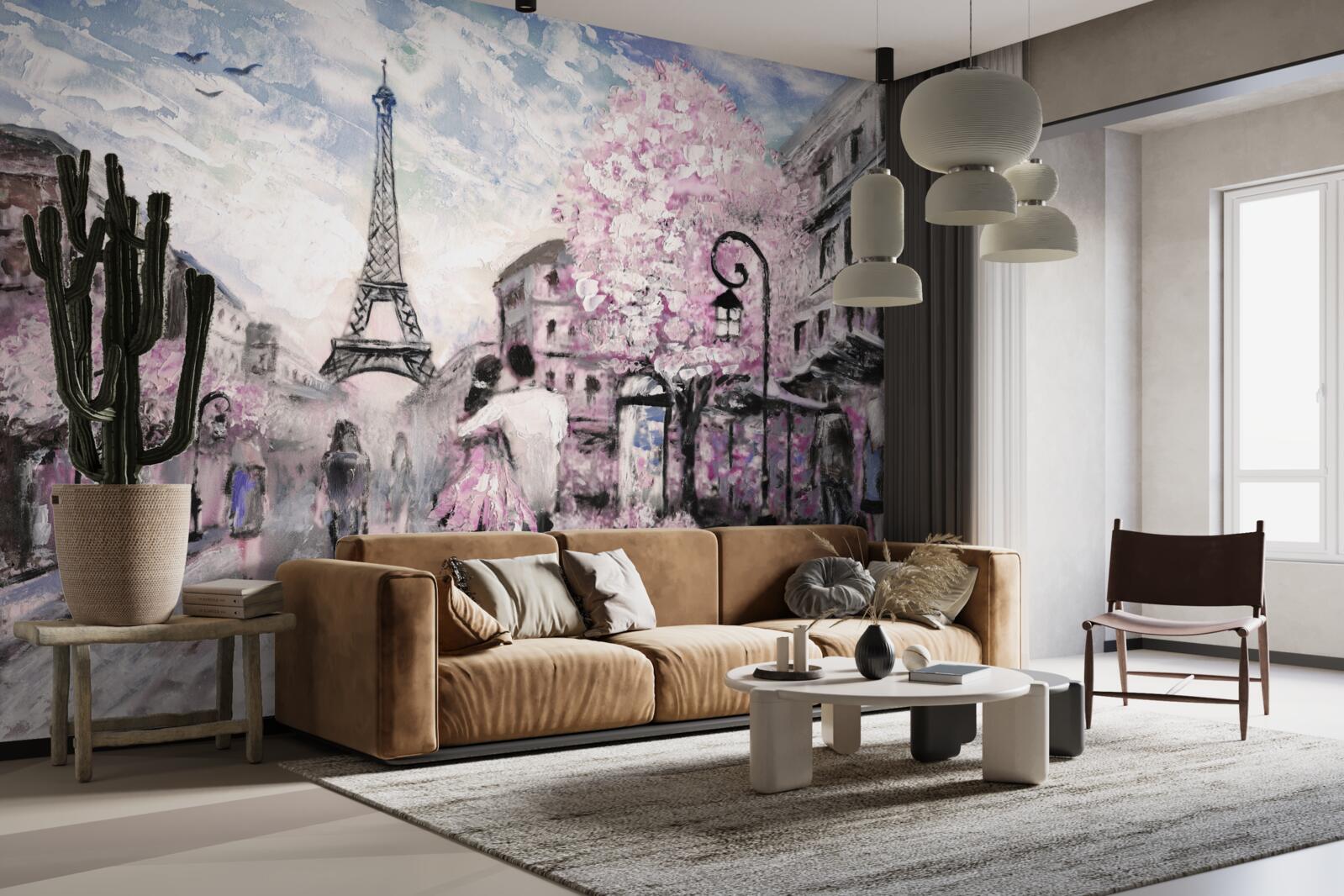 Fototapet un cuplu îndrăgostit pe străzile din paris