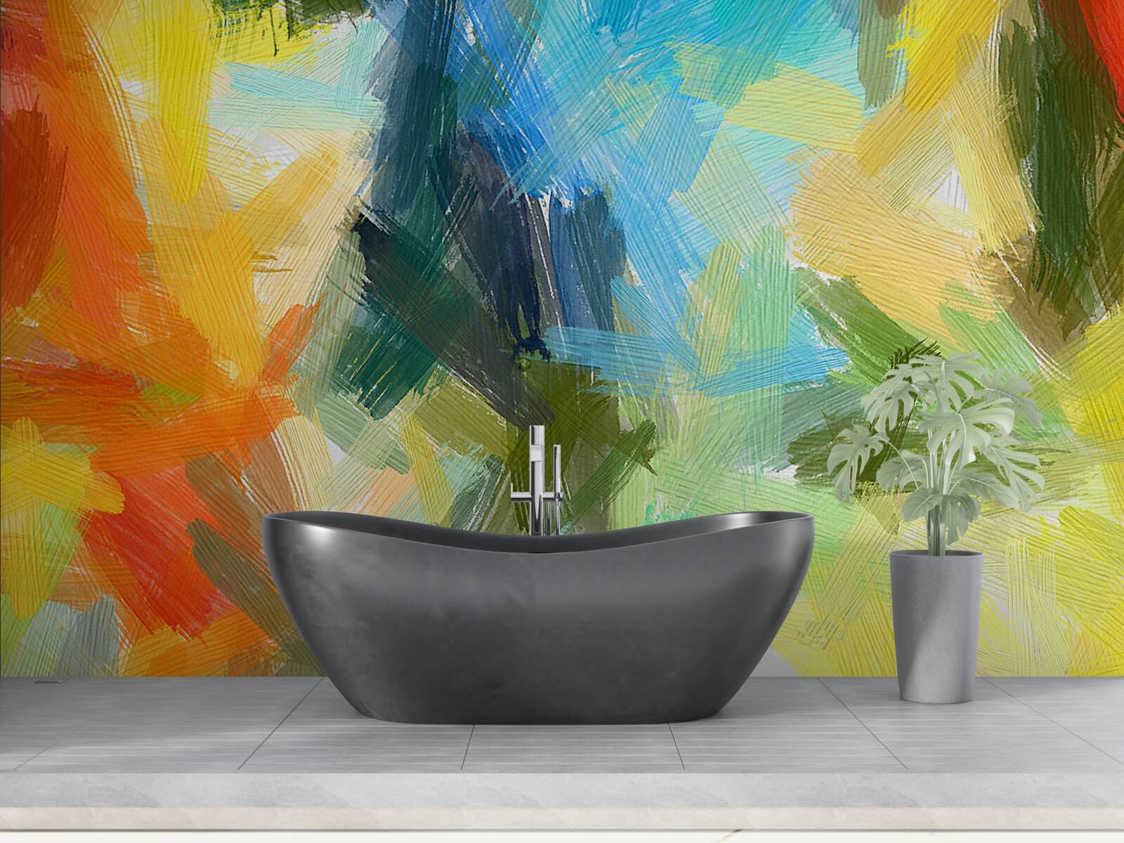 Fototapet pictură abstractă în ulei reprezentând toamna