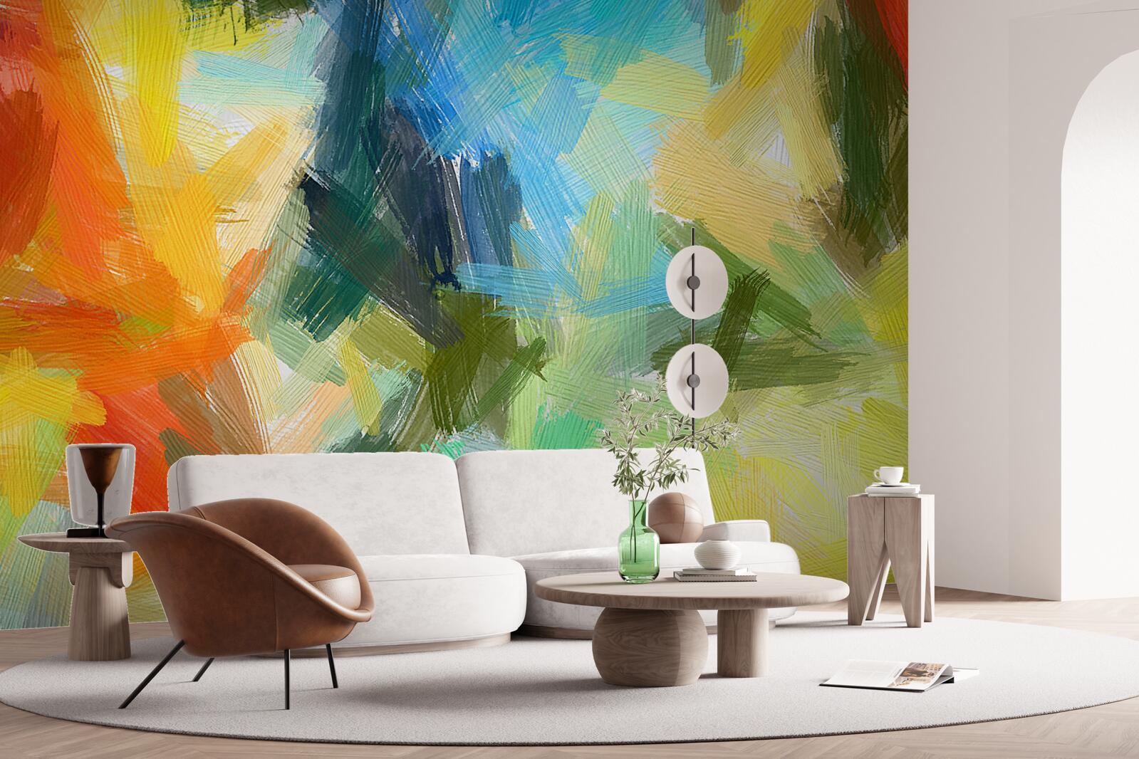 Fototapet pictură abstractă în ulei reprezentând toamna