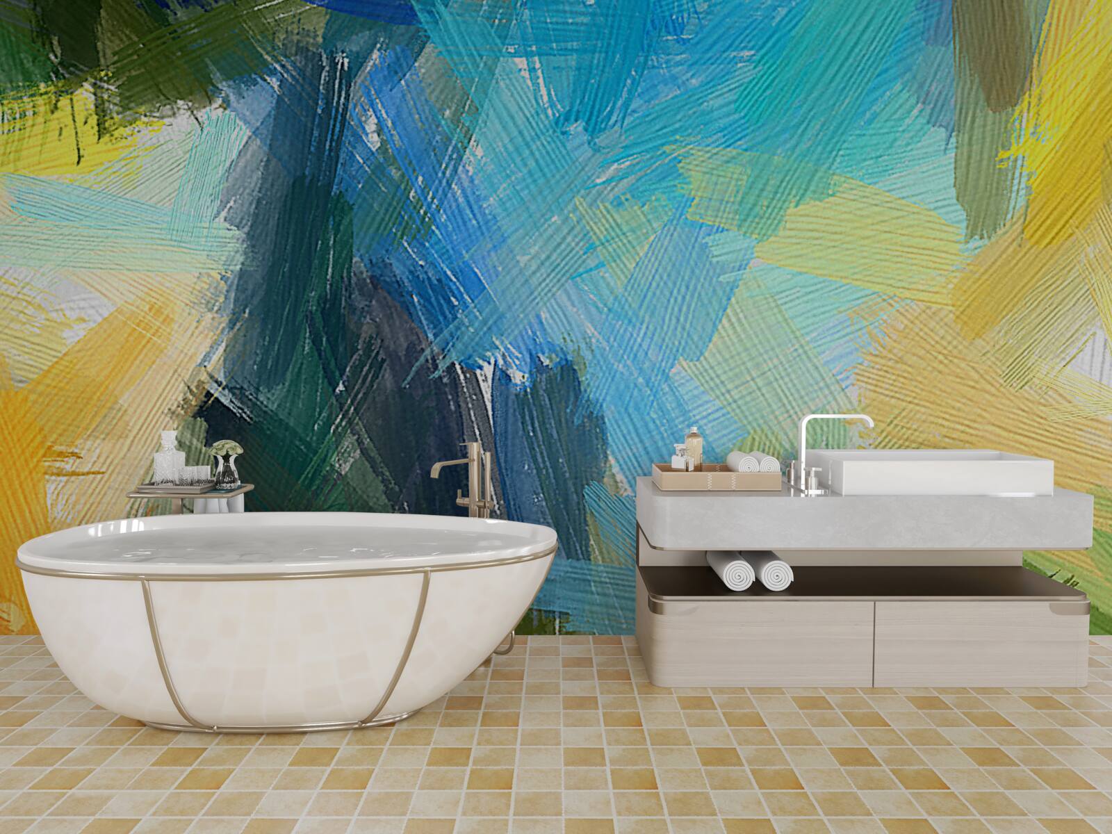 Fototapet abstracție de toamnă creată cu vopsele în ulei