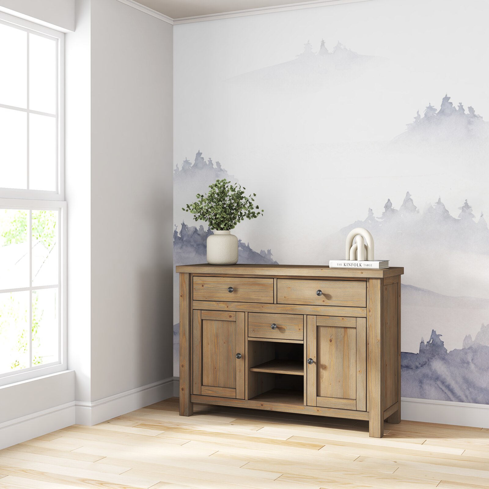 Fototapet munții sunt scufundați în ceață