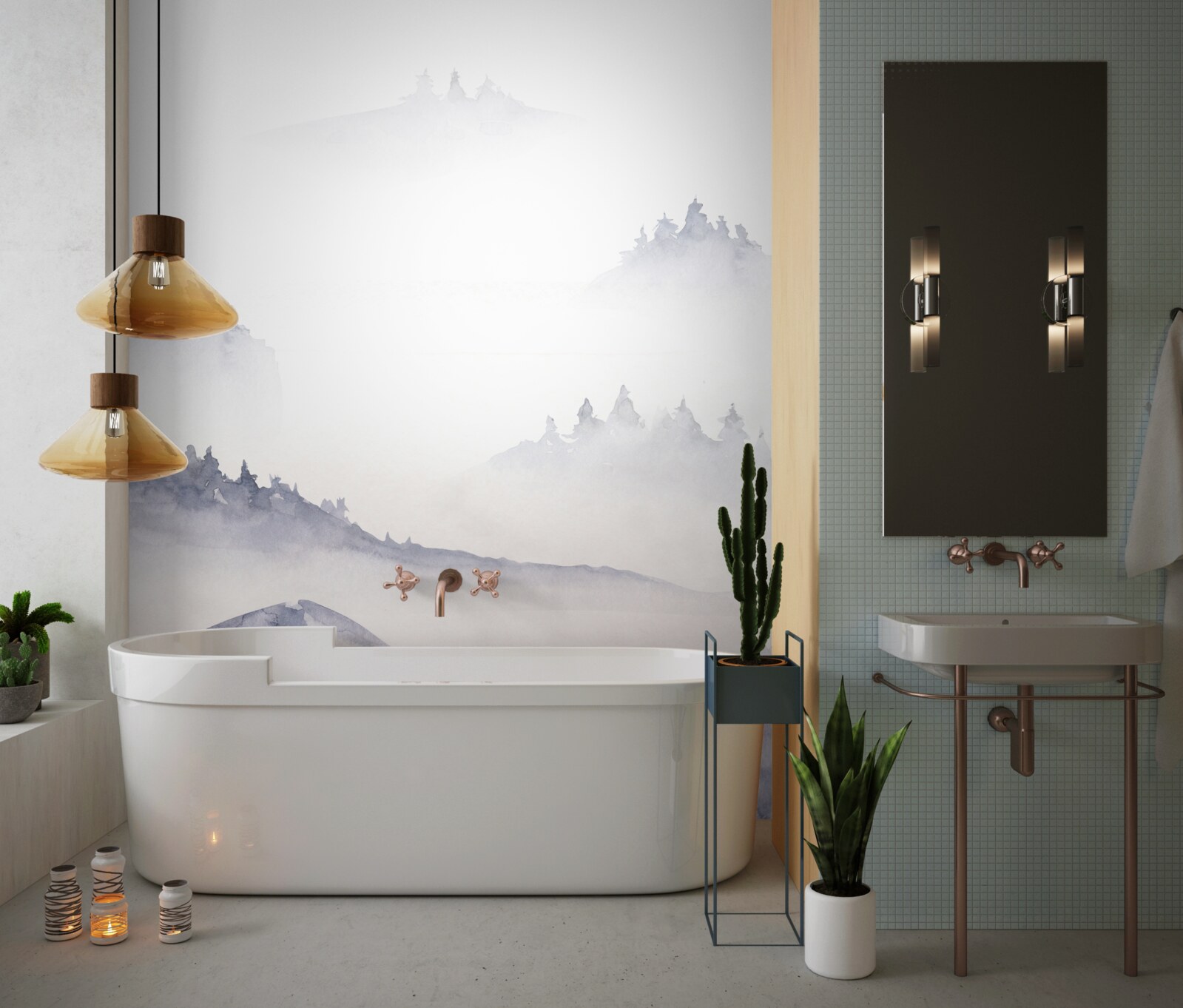 Fototapet munții sunt scufundați în ceață