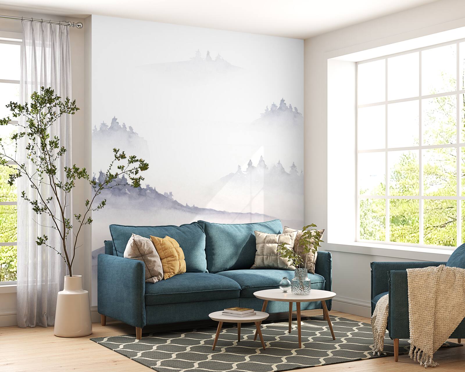 Fototapet munții sunt scufundați în ceață