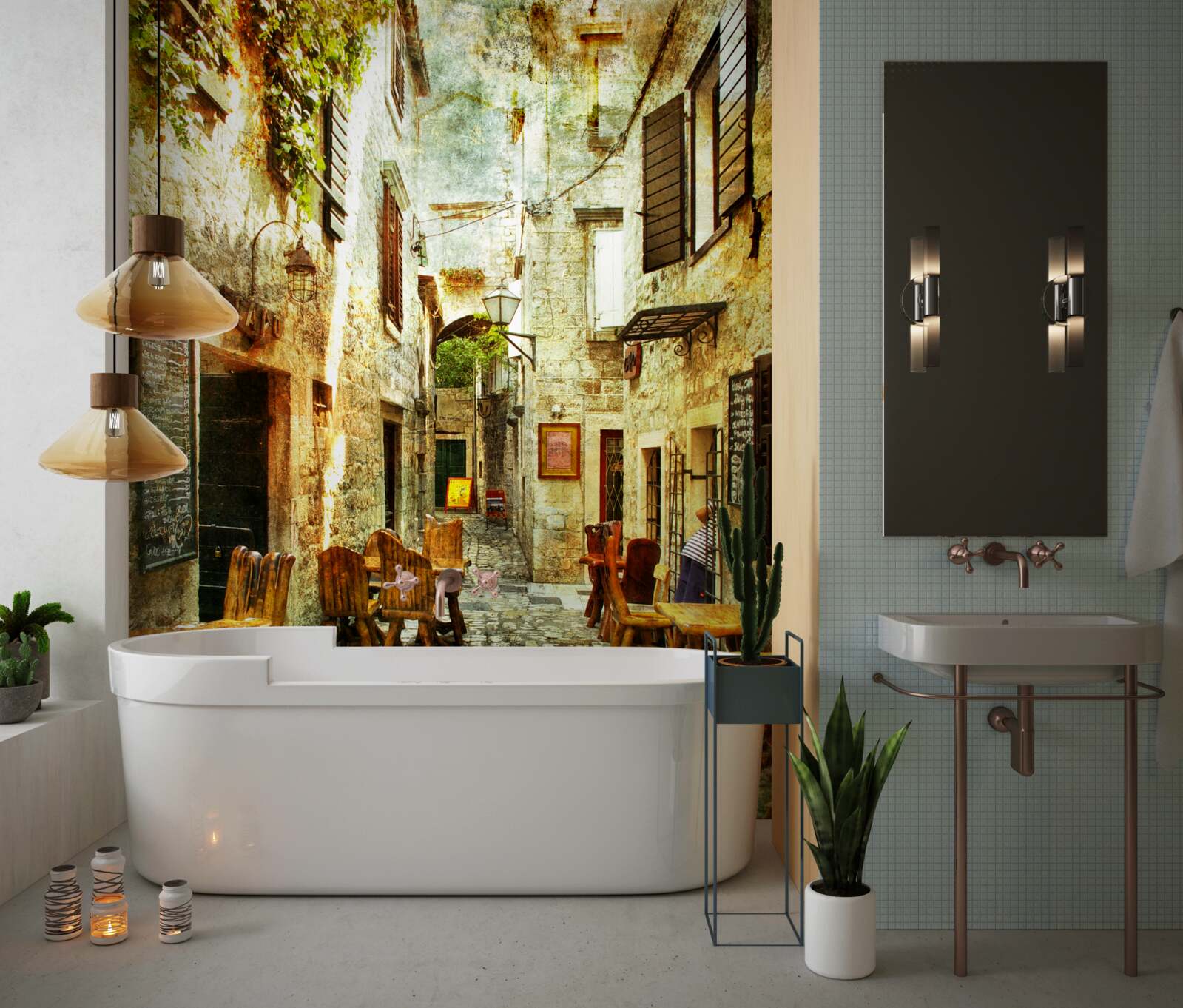 Fototapet cafenea confortabilă, liniștită, într-o zonă istorică a orașului