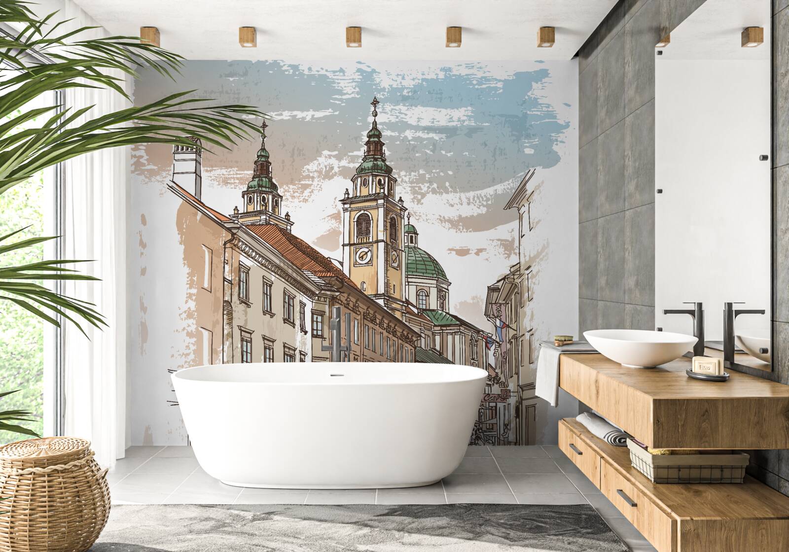 Fototapet oraș antic descris în creion