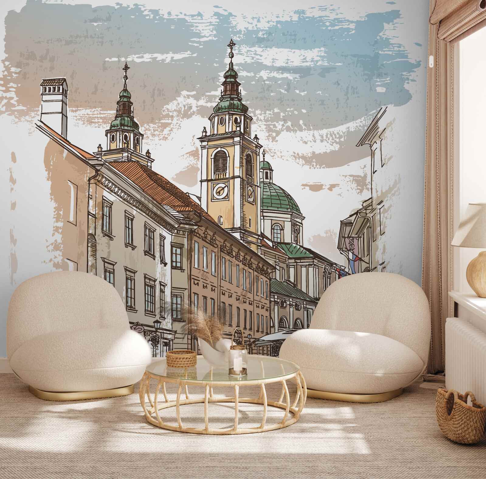 Fototapet oraș antic descris în creion