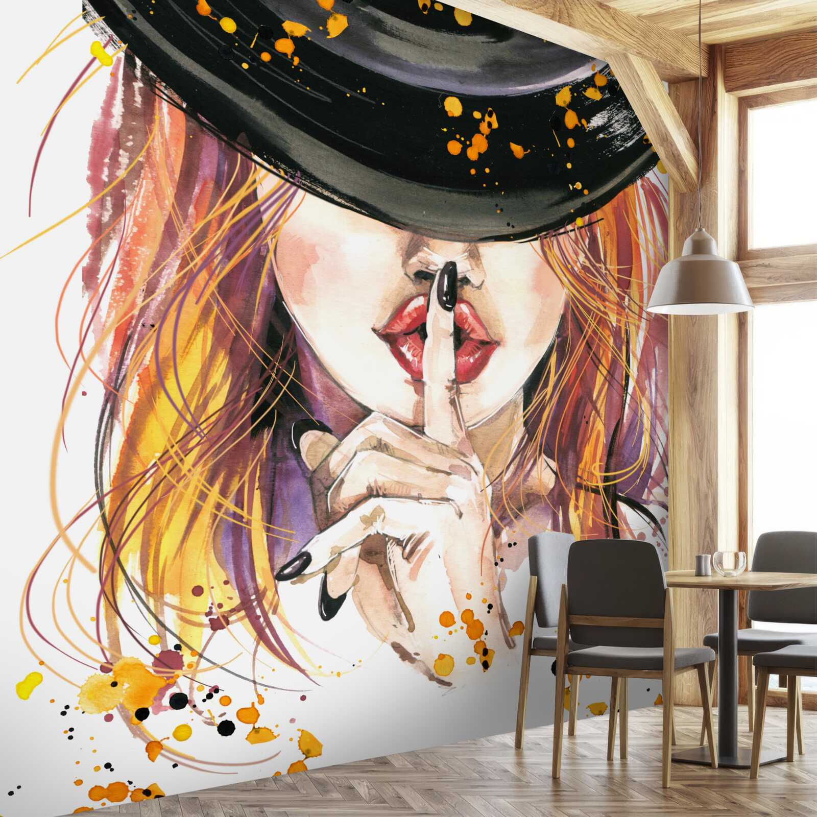 Fototapet femeie cu o pălărie neagră