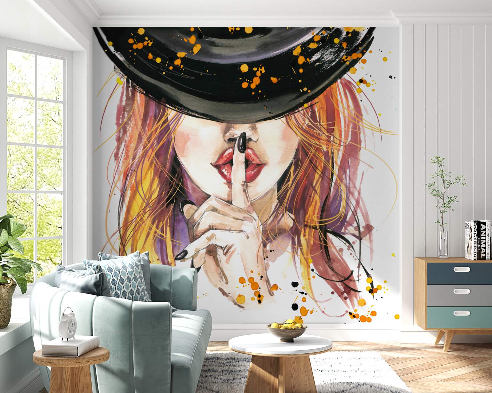 Fototapet femeie cu o pălărie neagră