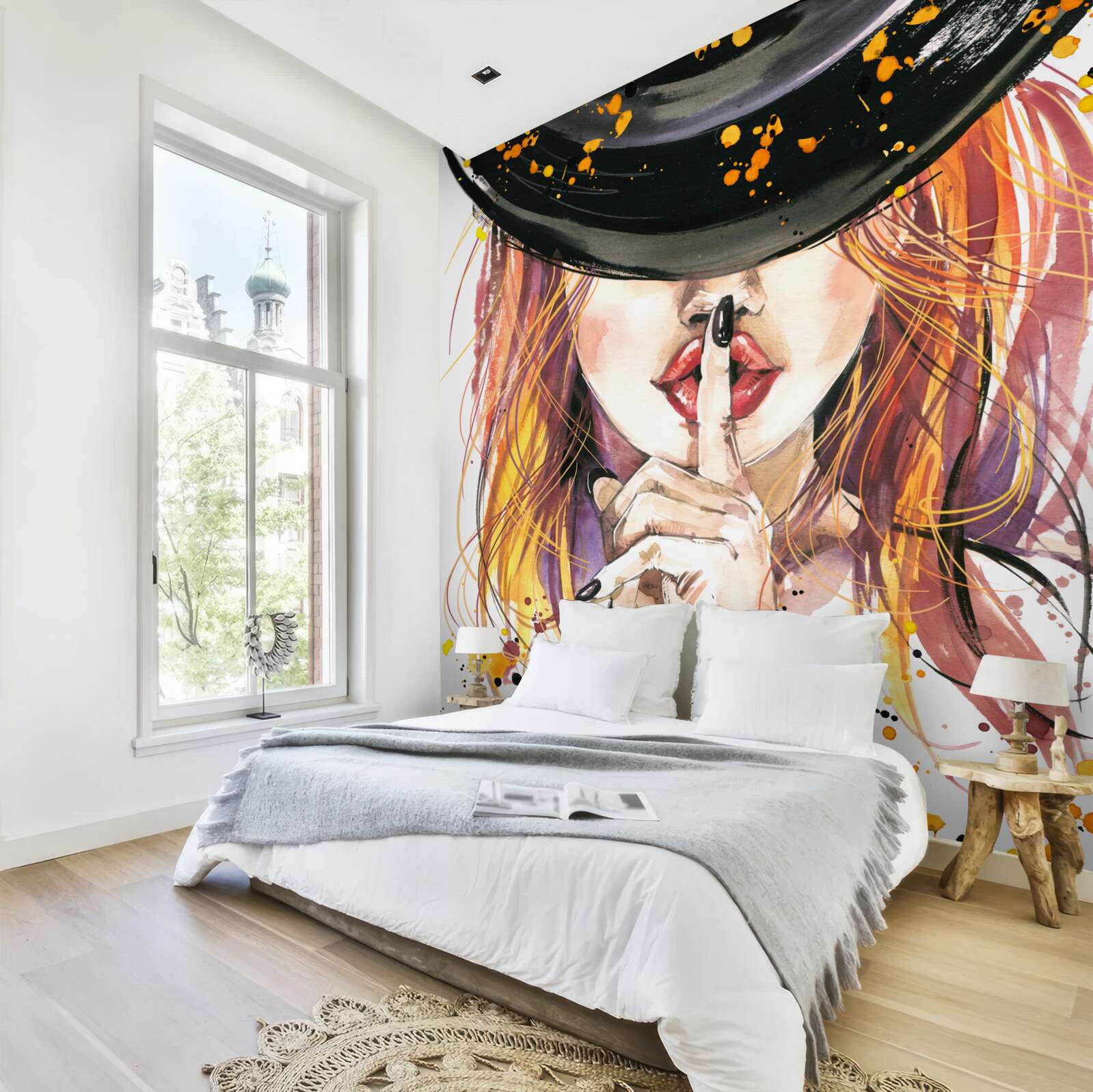 Fototapet femeie cu o pălărie neagră