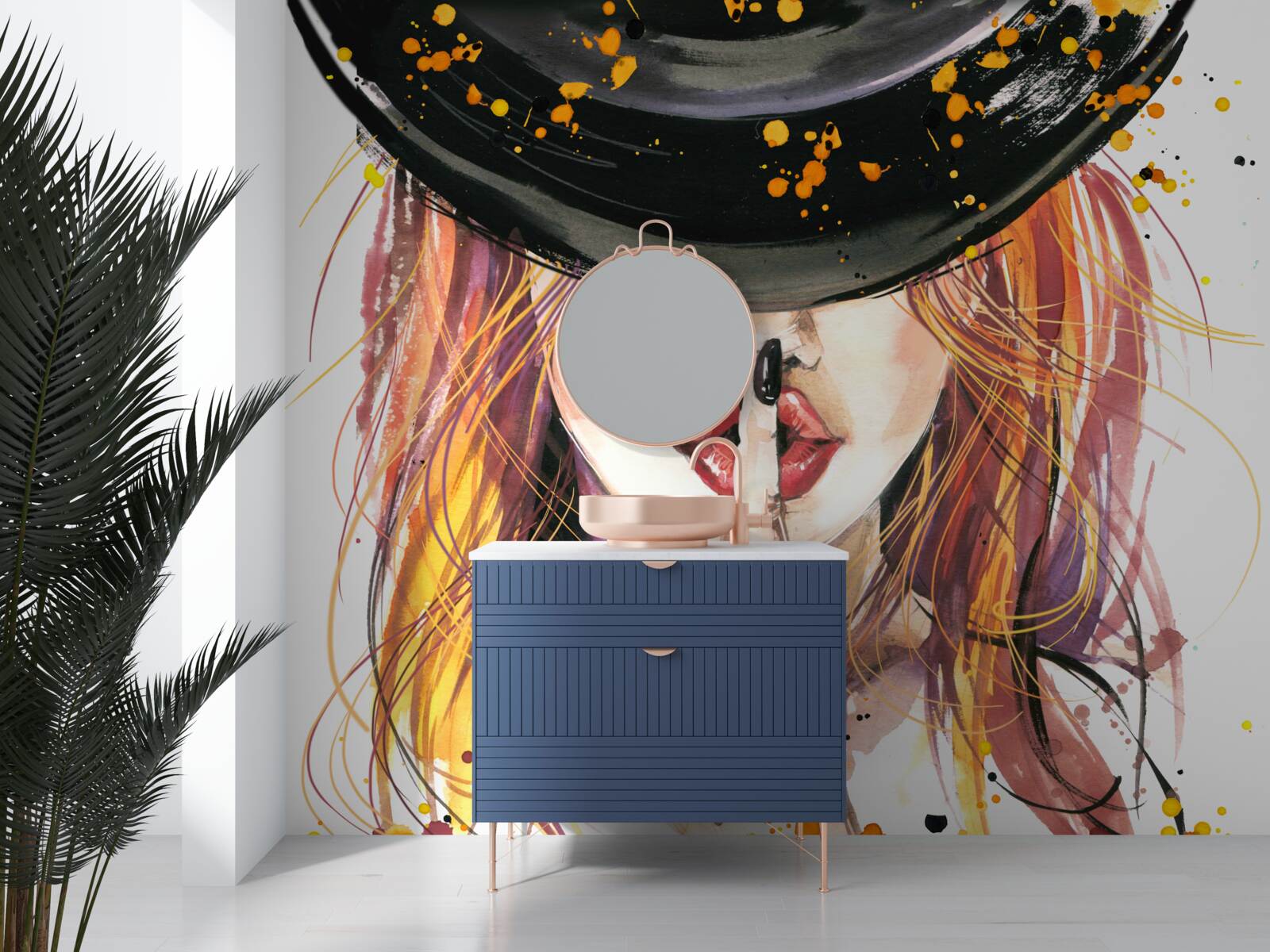 Fototapet femeie cu o pălărie neagră