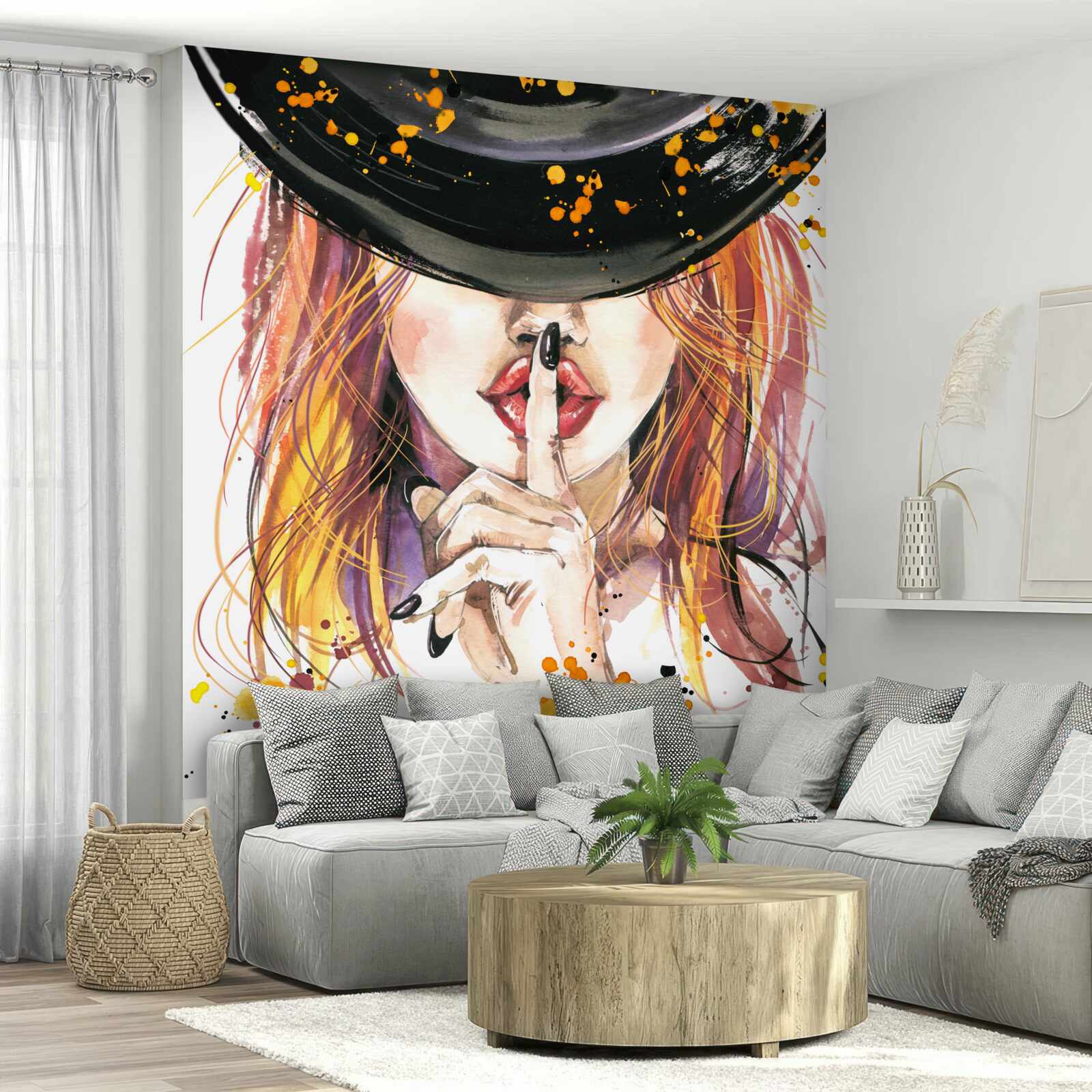 Fototapet femeie cu o pălărie neagră