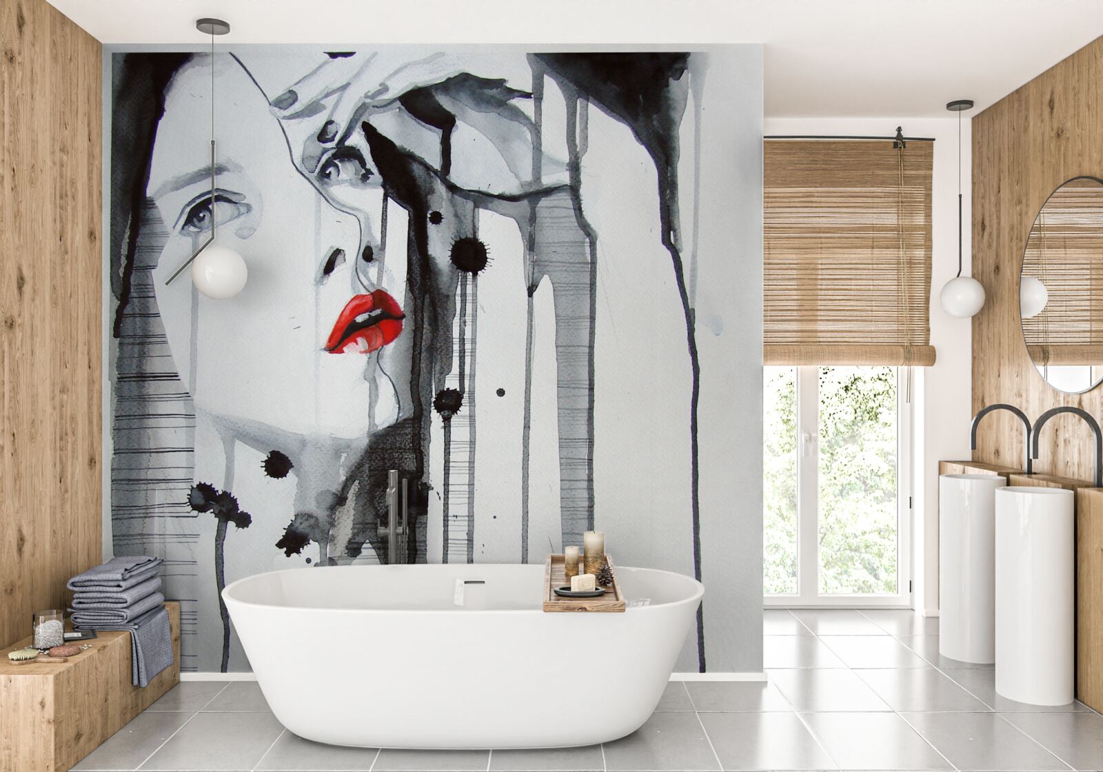 Fototapet imaginea unei femei cu buze cărămizii